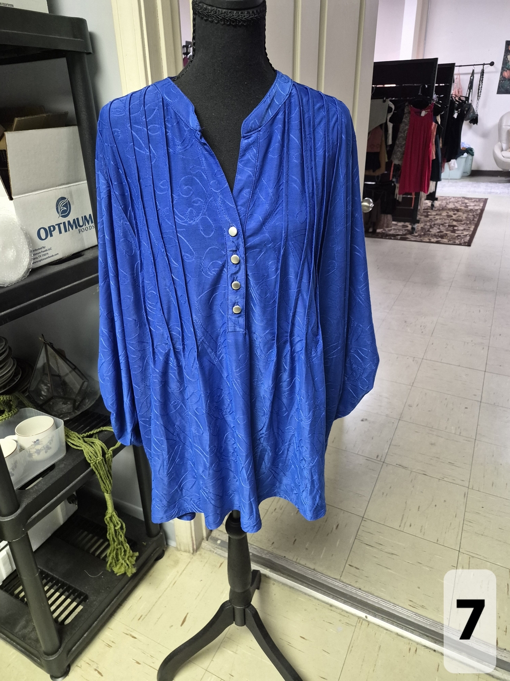 Notations Royal Blue Pleated V-Neck Tunic with Button Trim